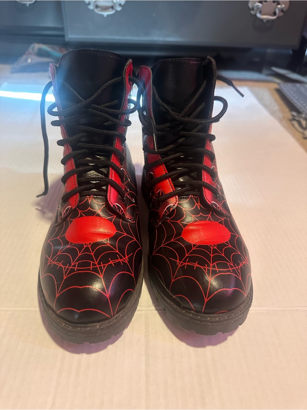 Disney Black & Red Spiderweb Lace-Up Ankle Boots